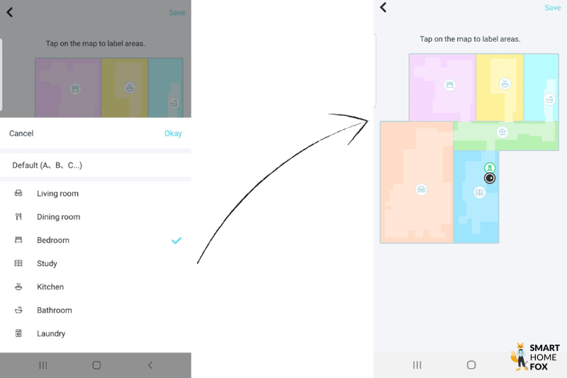 In der Yeedi App werden Symbole den einzelnen Räumen hinzugefügt